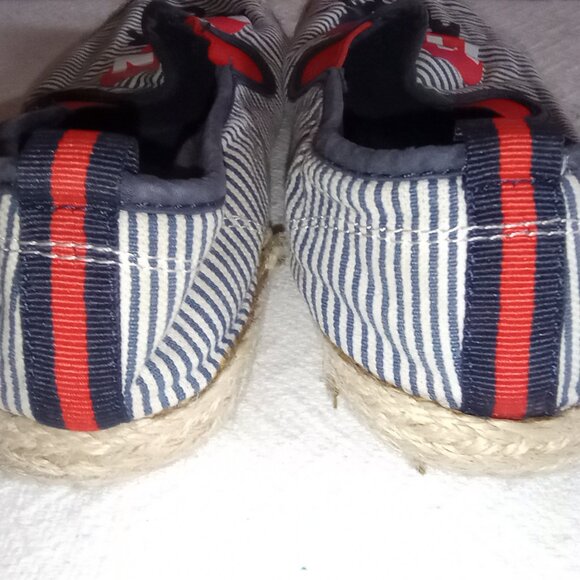 Tory Burch Mon Amour Espadrille Flats Heart Sailor Navy Blue Red Stripe 6M - Picture 7 of 16